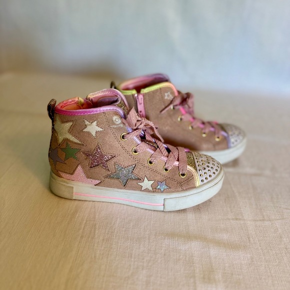 Skechers Twinkle Toes Light Up High Top Sneakers Girls Star Design - Picture 1 of 4